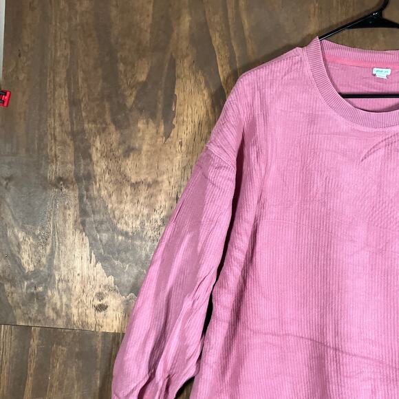 Aerie Womens Sweatshirt Pink Ribbed Pull Over Crew Neck Comfy Oversized Medium - Picture 4 of 11